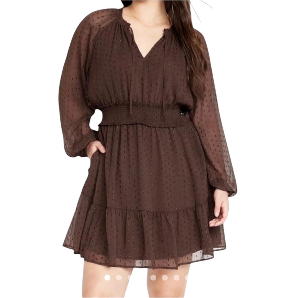 Old Navy Womens Dress Waist Defined‎ Floral Shine Brown Metallic Plus Size 2X